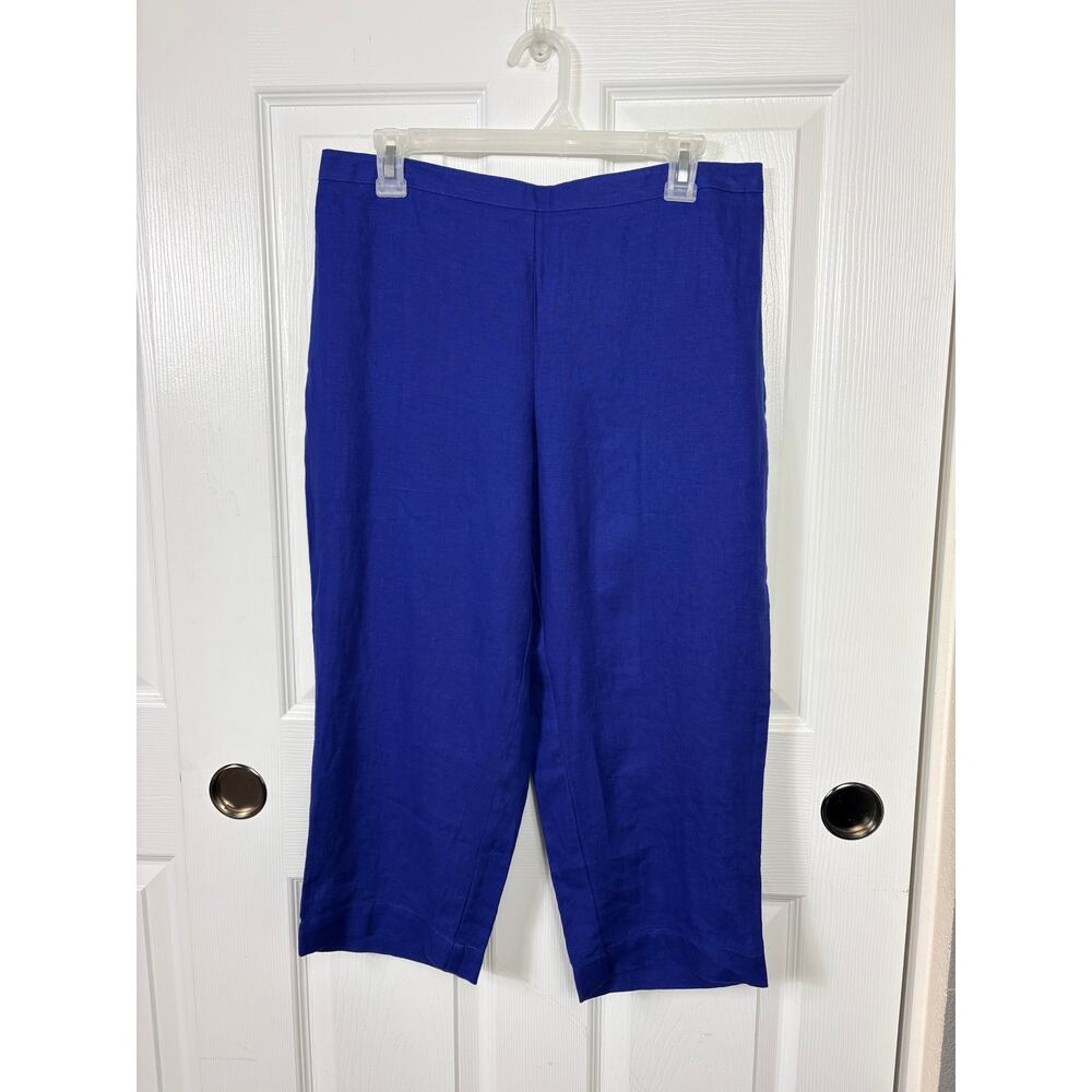 Chico's Women's Linen Logan Capri Crop Pants Admiral Blue Size 1 Medium/8 NWT